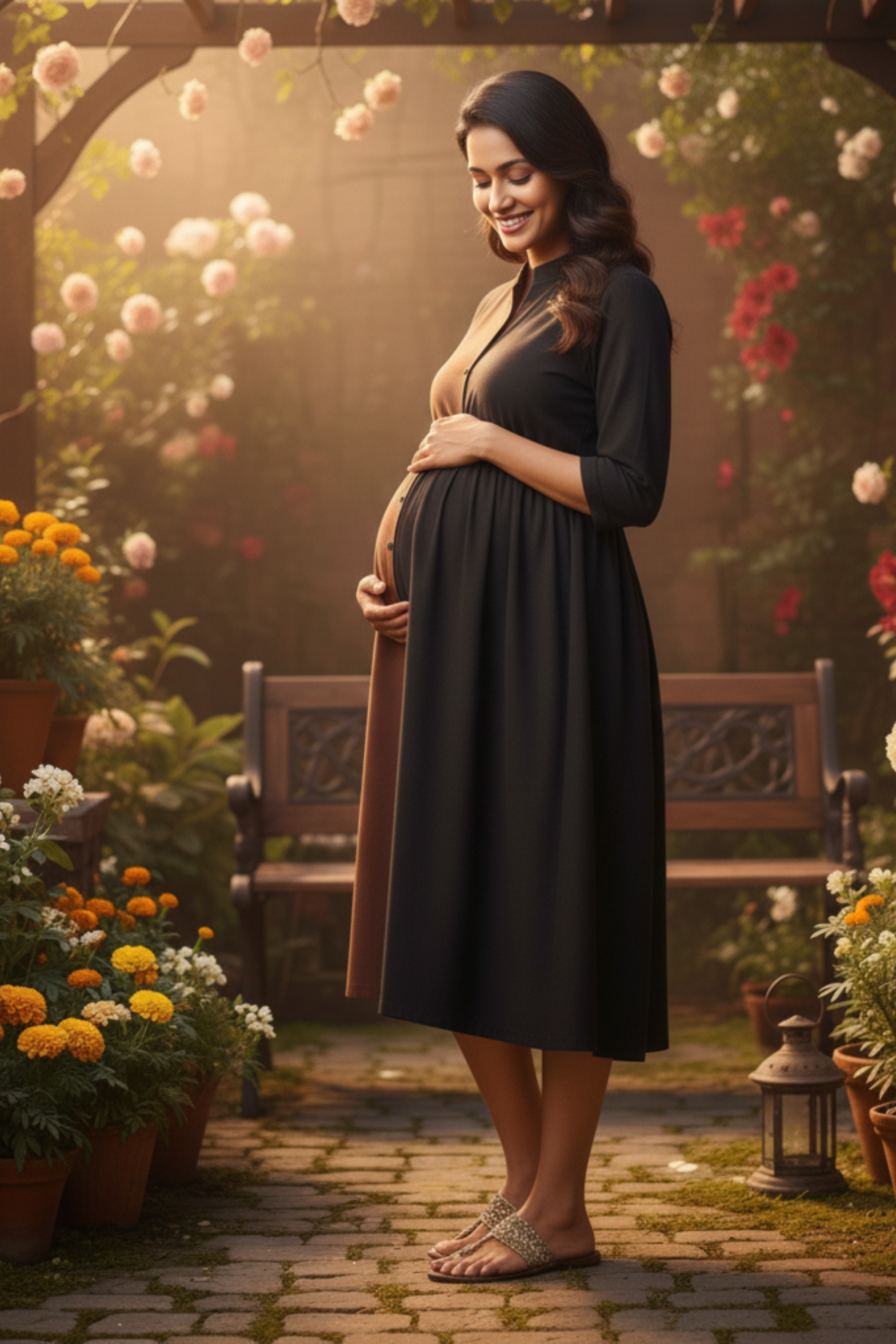 Brown and Black Colorblock Maternity Dress
