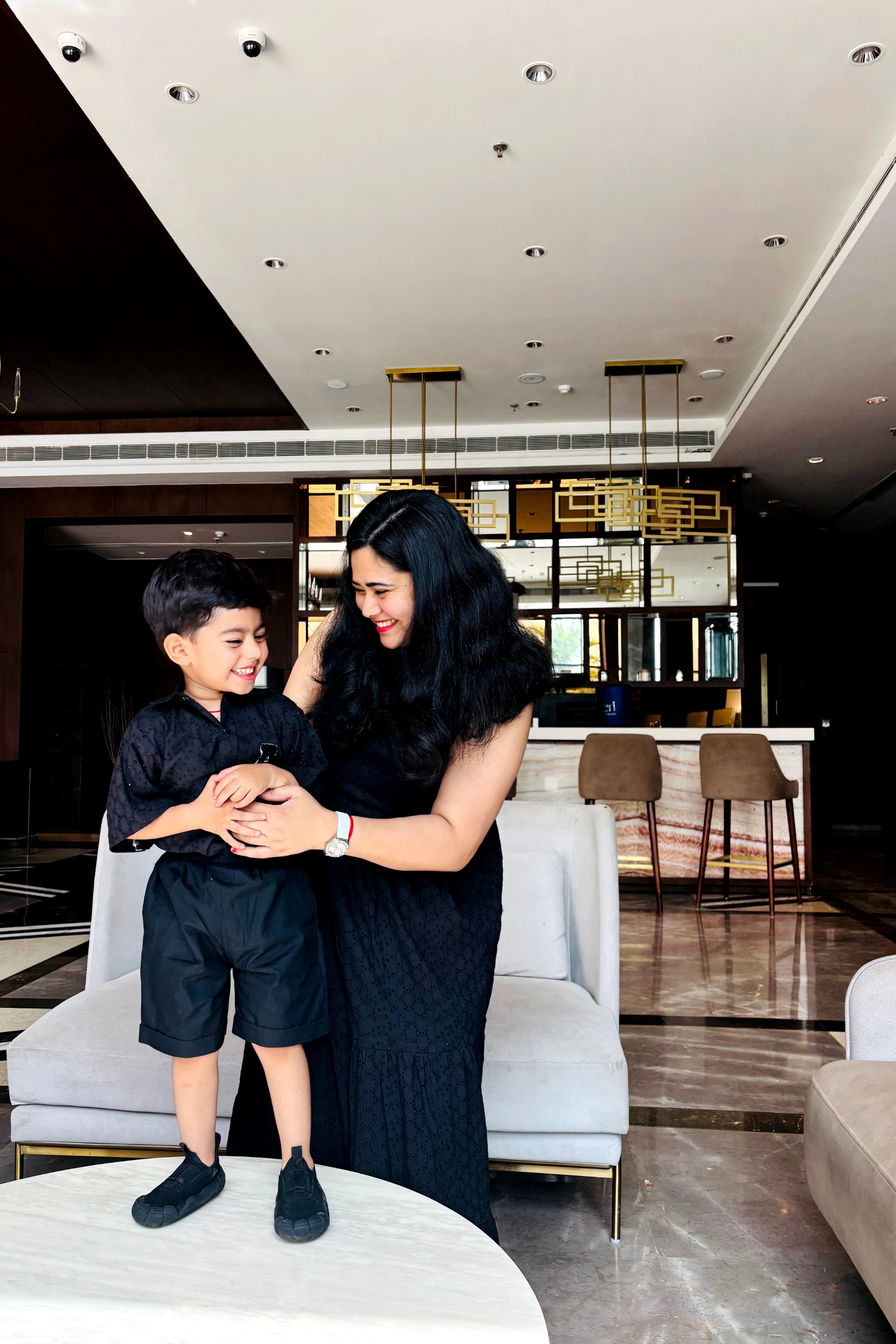 Black Schiffli Mother Son Twinning Set