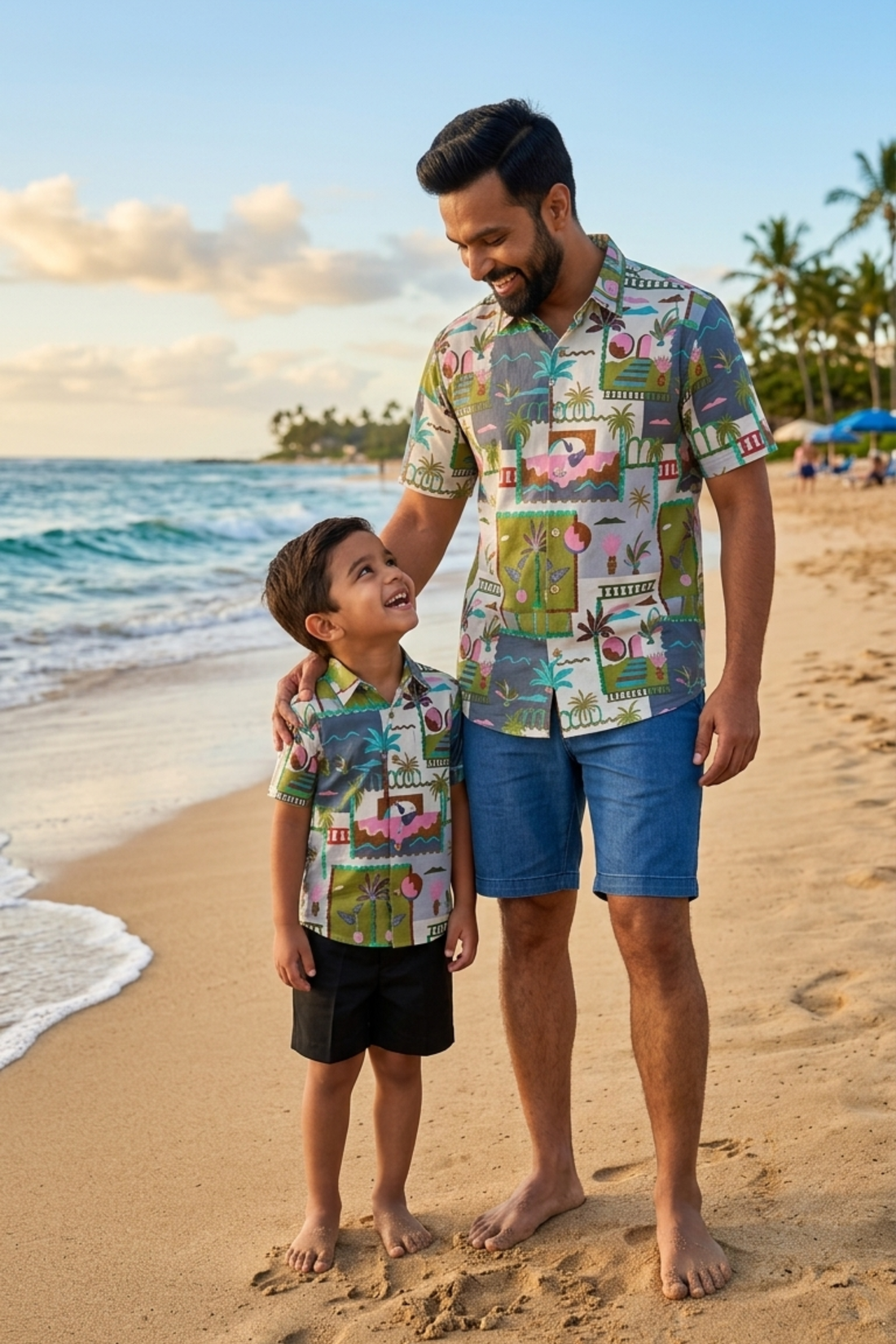 Green Tropical Print Father Son Twinning Set