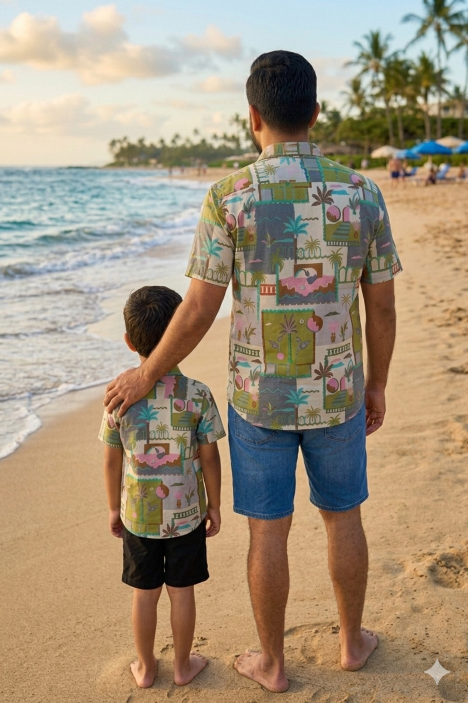 Green Tropical Print Father Son Twinning Set