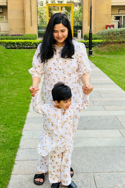 Handblock Sheep Print Mother Child Twinning Lounge Wear