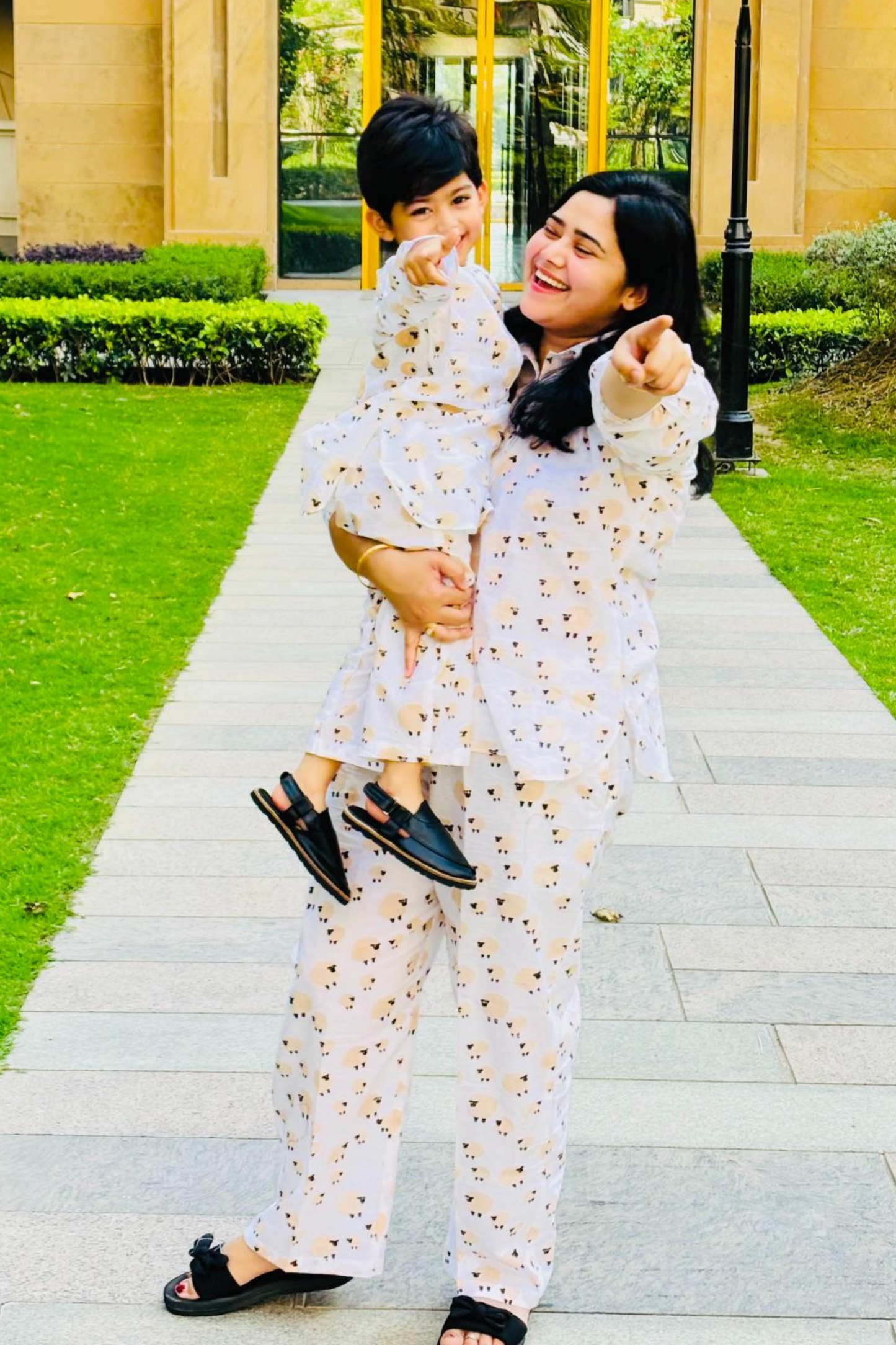 Handblock Sheep Print Mother Child Twinning Lounge Wear