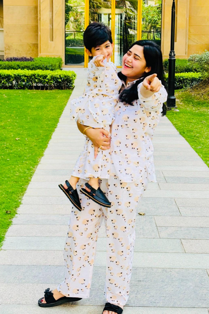 Handblock Sheep Print Mother Child Twinning Lounge Wear