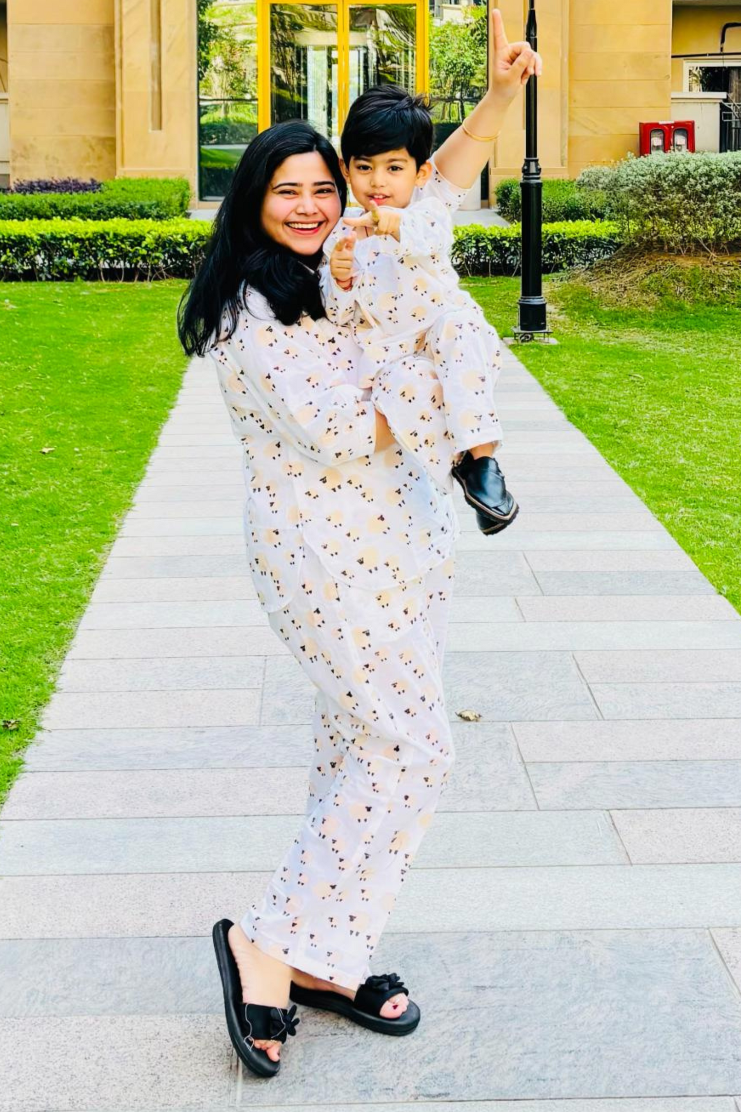 Handblock Sheep Print Mother Child Twinning Lounge Wear