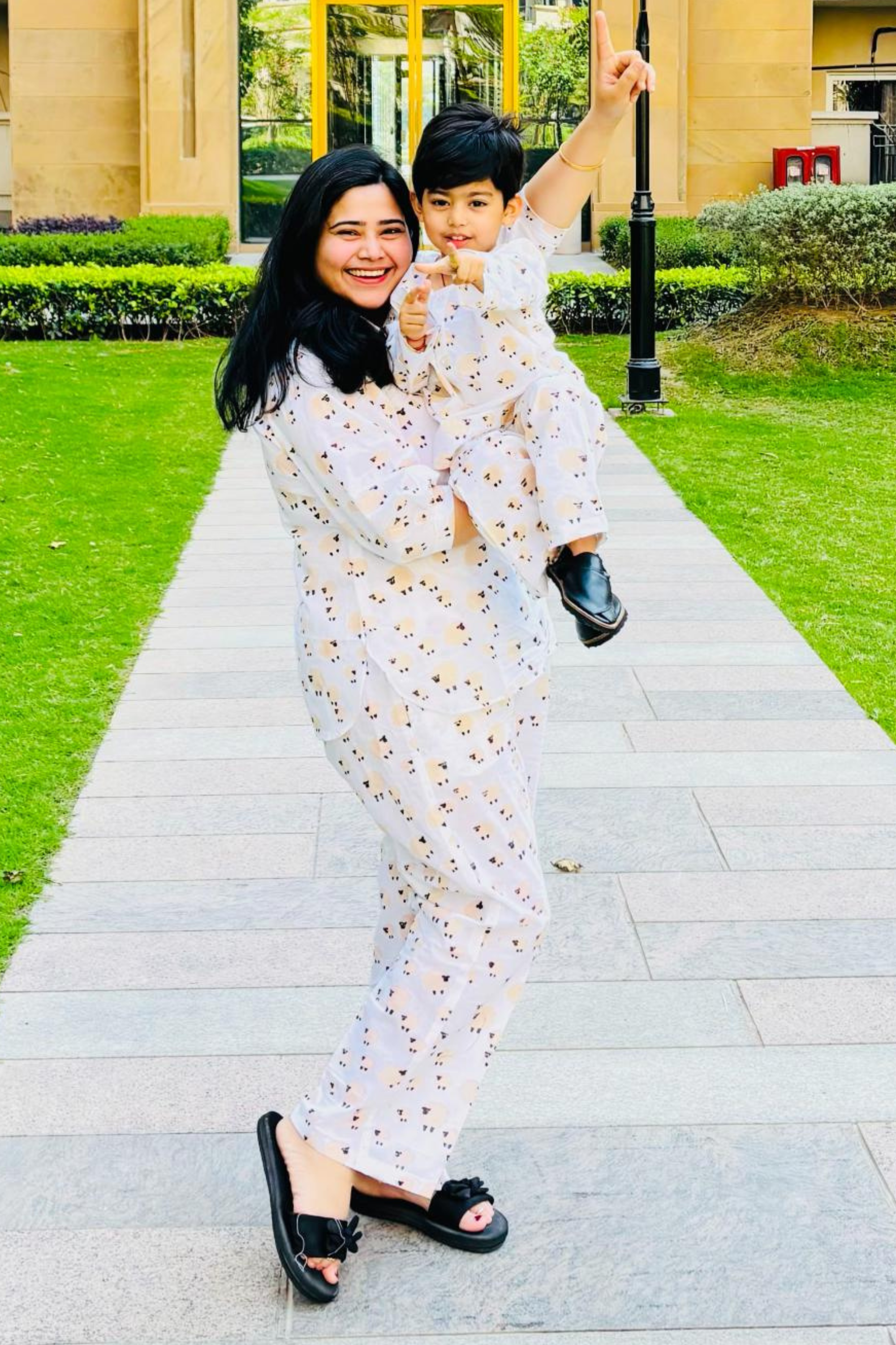 Handblock Sheep Print Mother Child Twinning Lounge Wear