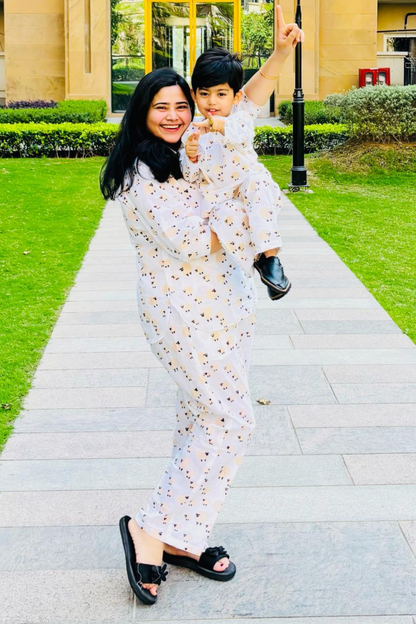 Handblock Sheep Print Mother Child Twinning Lounge Wear