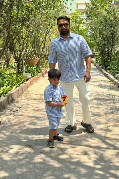 Blue and White Stripes Father Son Combo