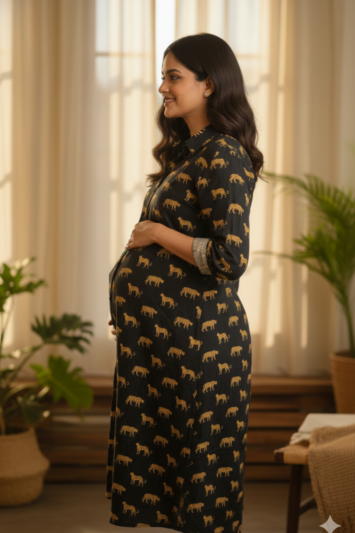 Black Leopard Print Maternity Dress