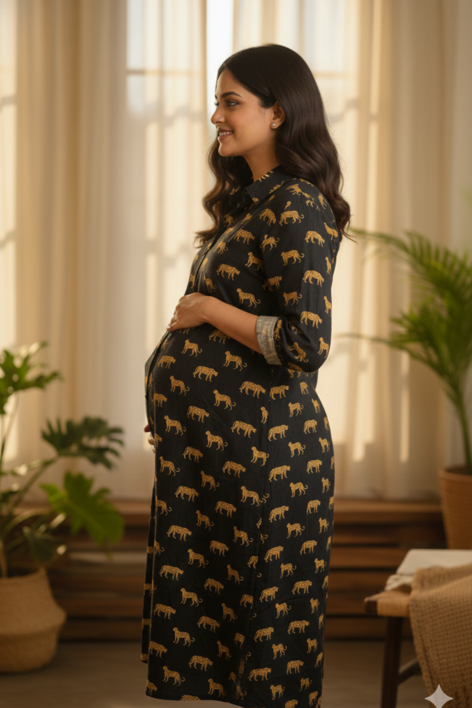 Black Leopard Print Maternity Dress