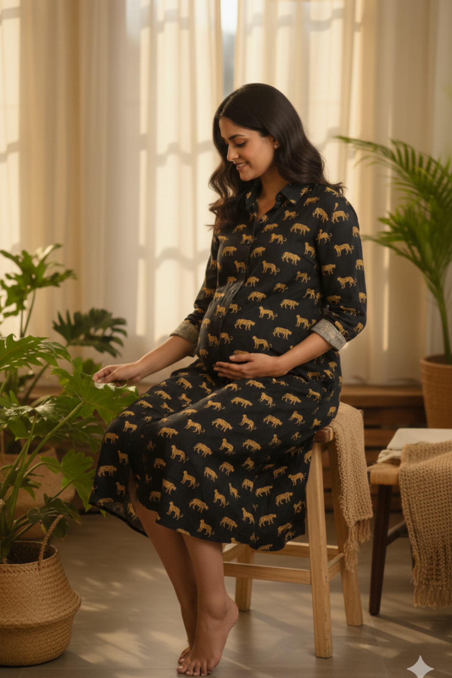 Black Leopard Print Maternity Dress