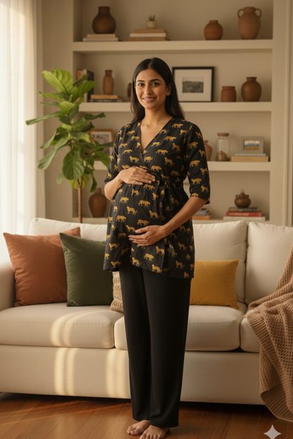 Black Leopard Print Maternity Top