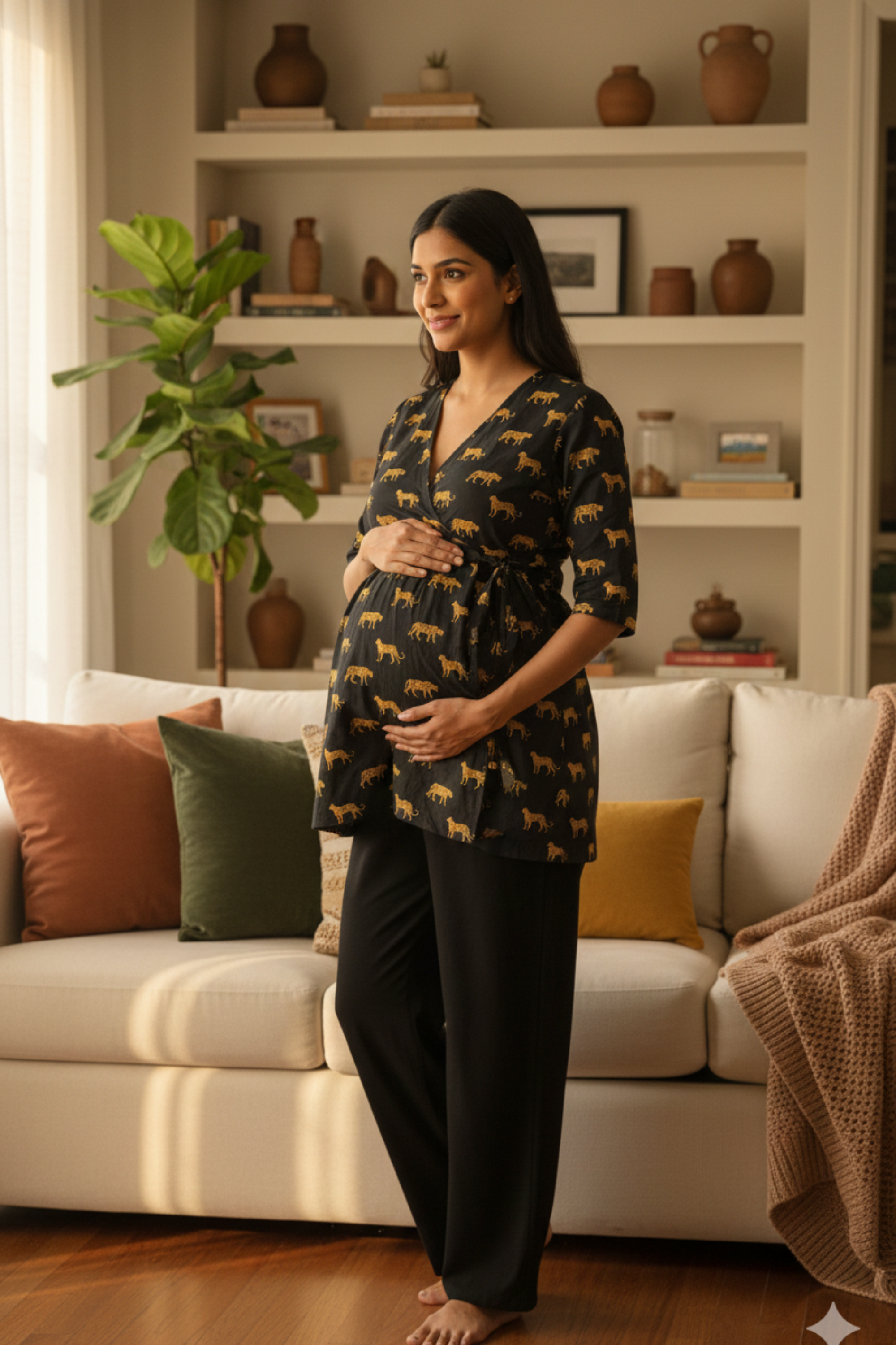 Black Leopard Print Maternity Top