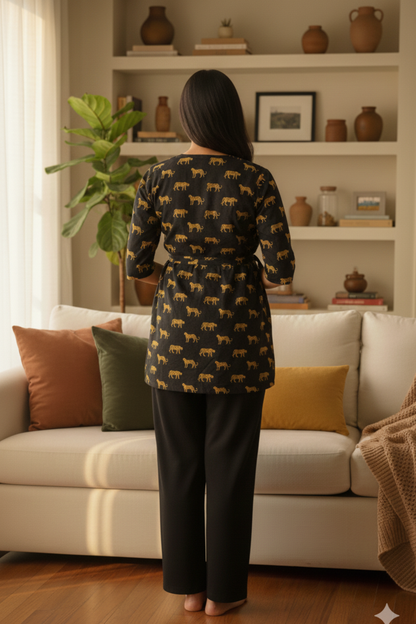 Black Leopard Print Maternity Top