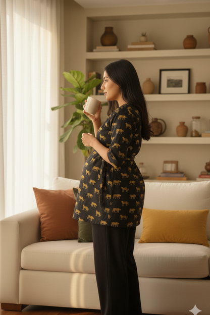 Black Leopard Print Maternity Top