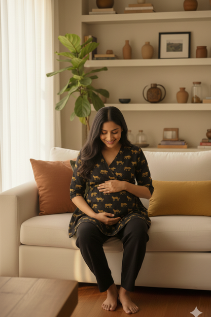 Black Leopard Print Maternity Top