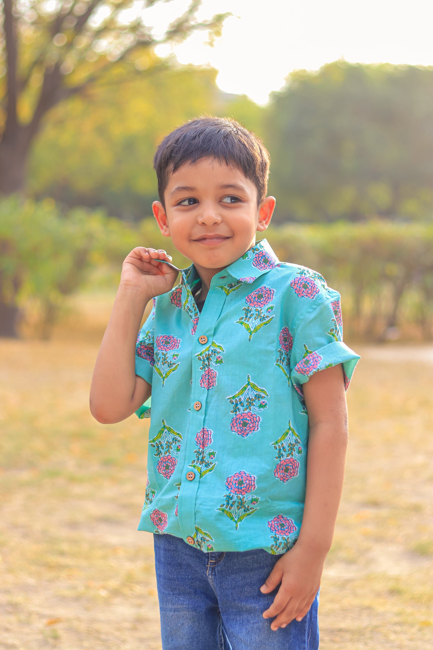 Elegant Green Floral Design Shirt