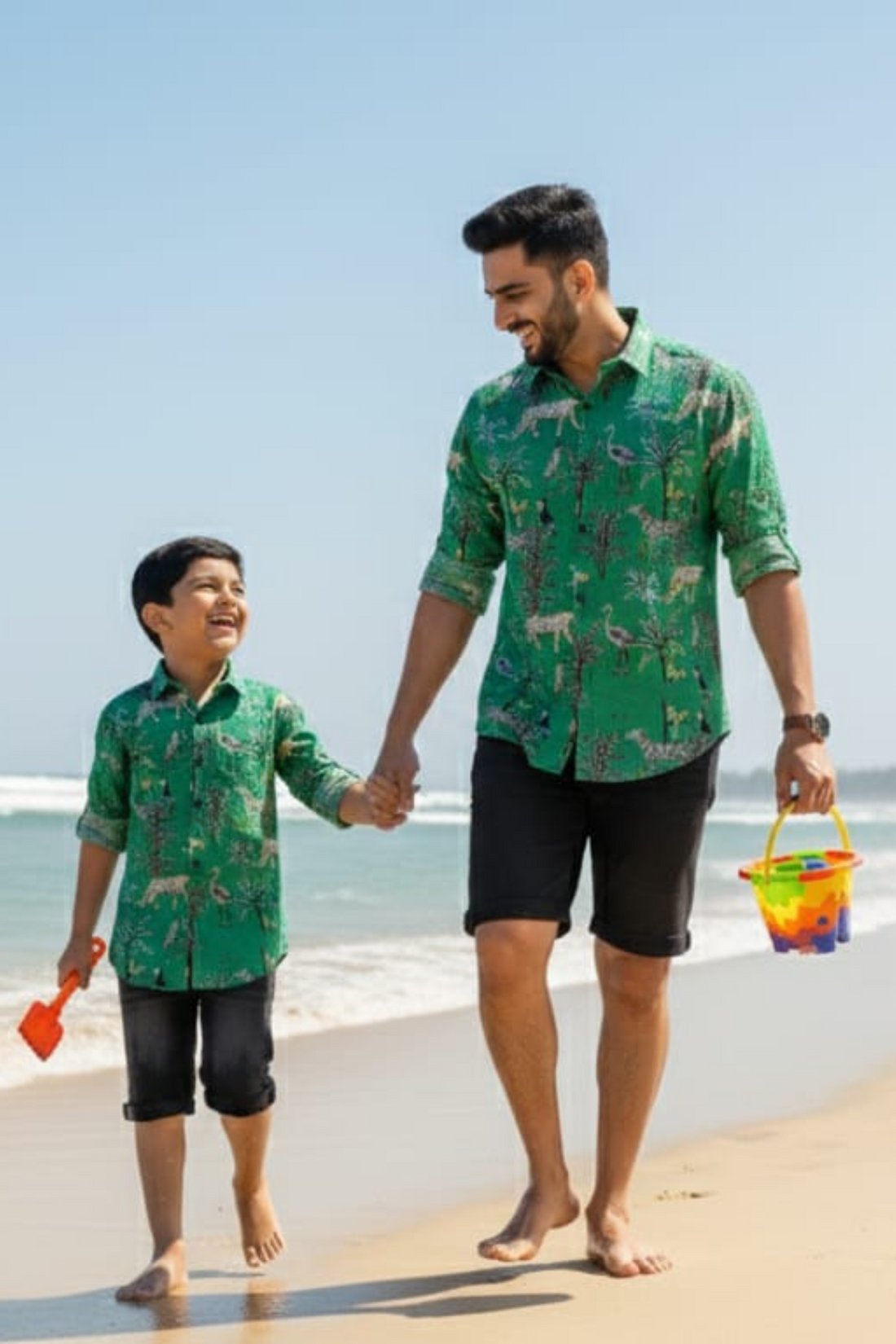 Green Animal Printed Father Son Twinning Set