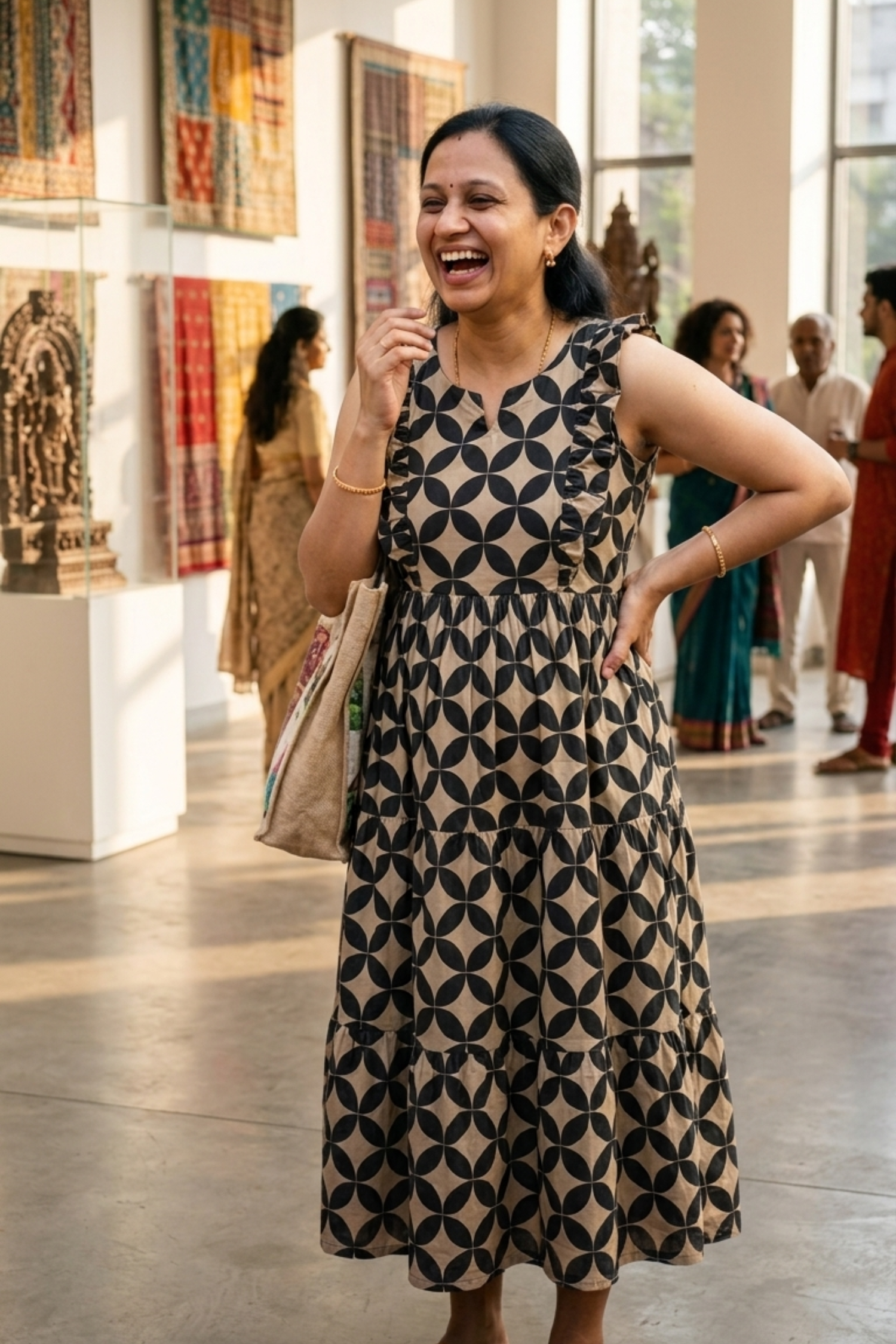 Cream Black Block Print Maternity Dress