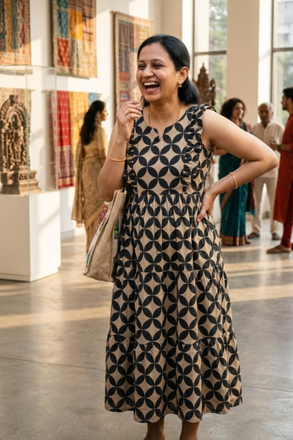Cream Black Block Print Maternity Dress
