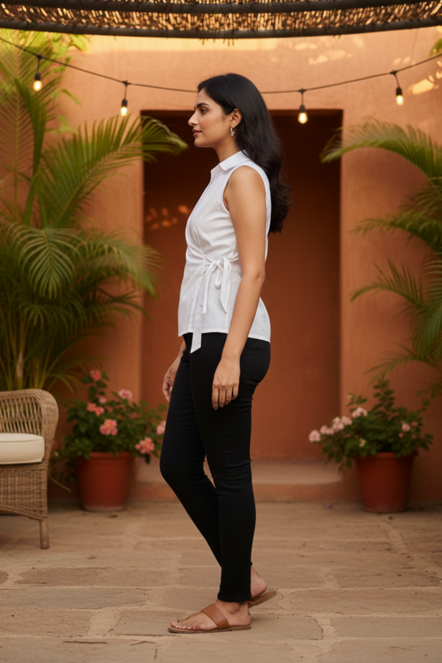 White Poplin Wrap Top