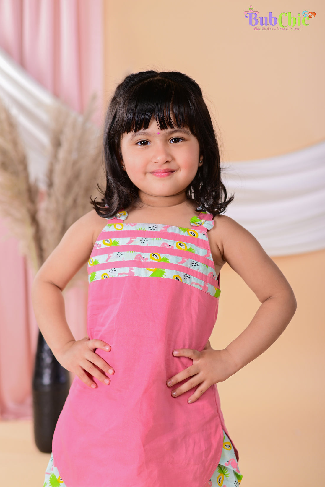 Pink Kurta with Flamingo print dhoti