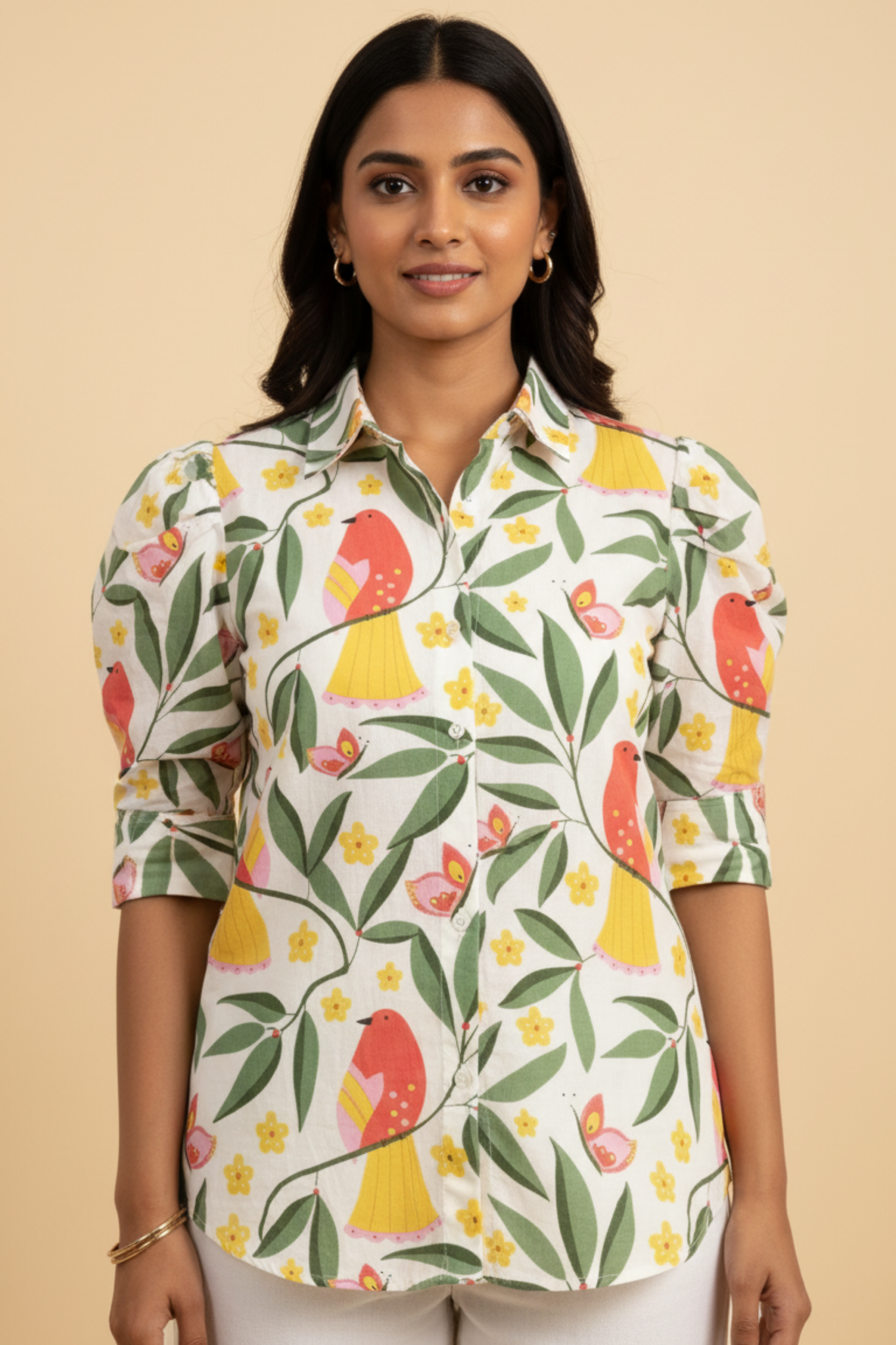 Red Bird Print Shirt