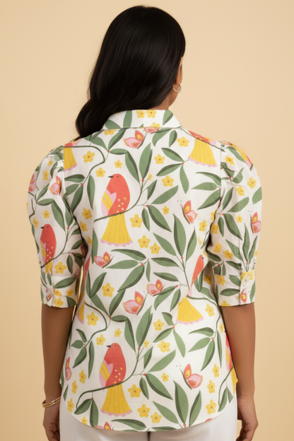 Red Bird Print Shirt