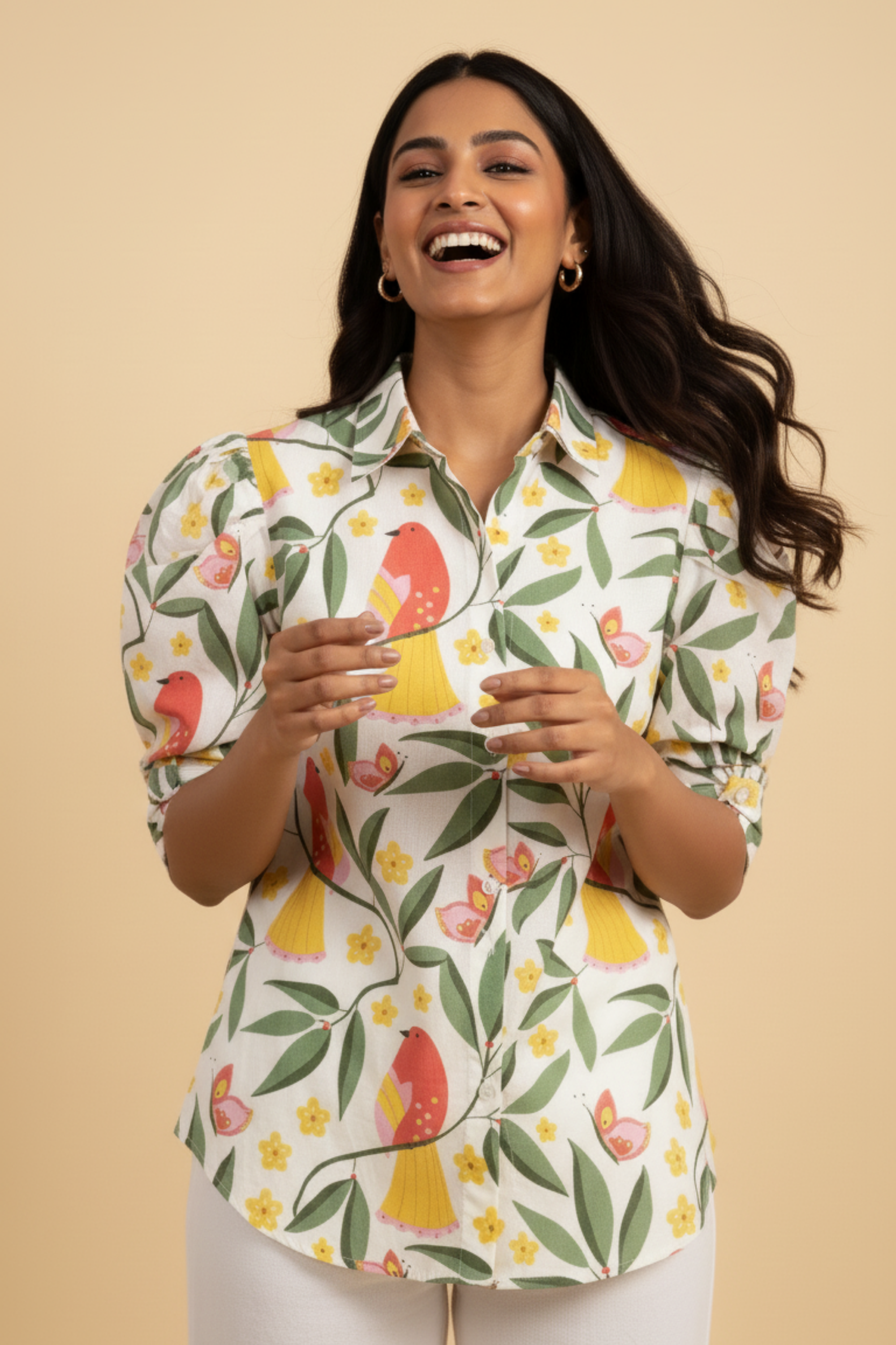 Red Bird Print Shirt