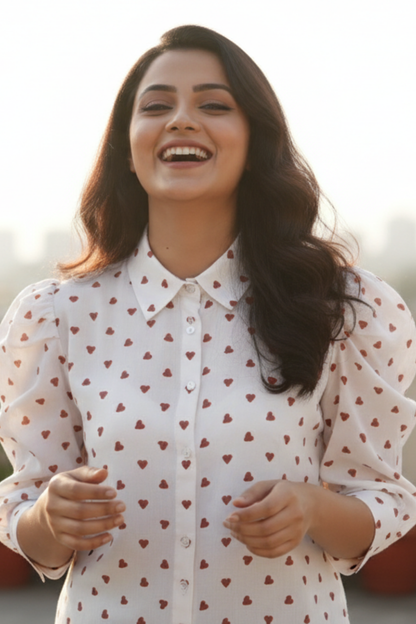 Red Heart Print Shirt