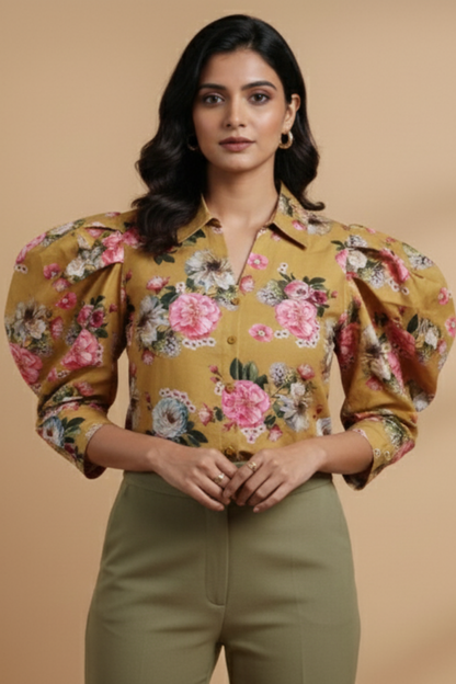 Yellow Floral Print Top