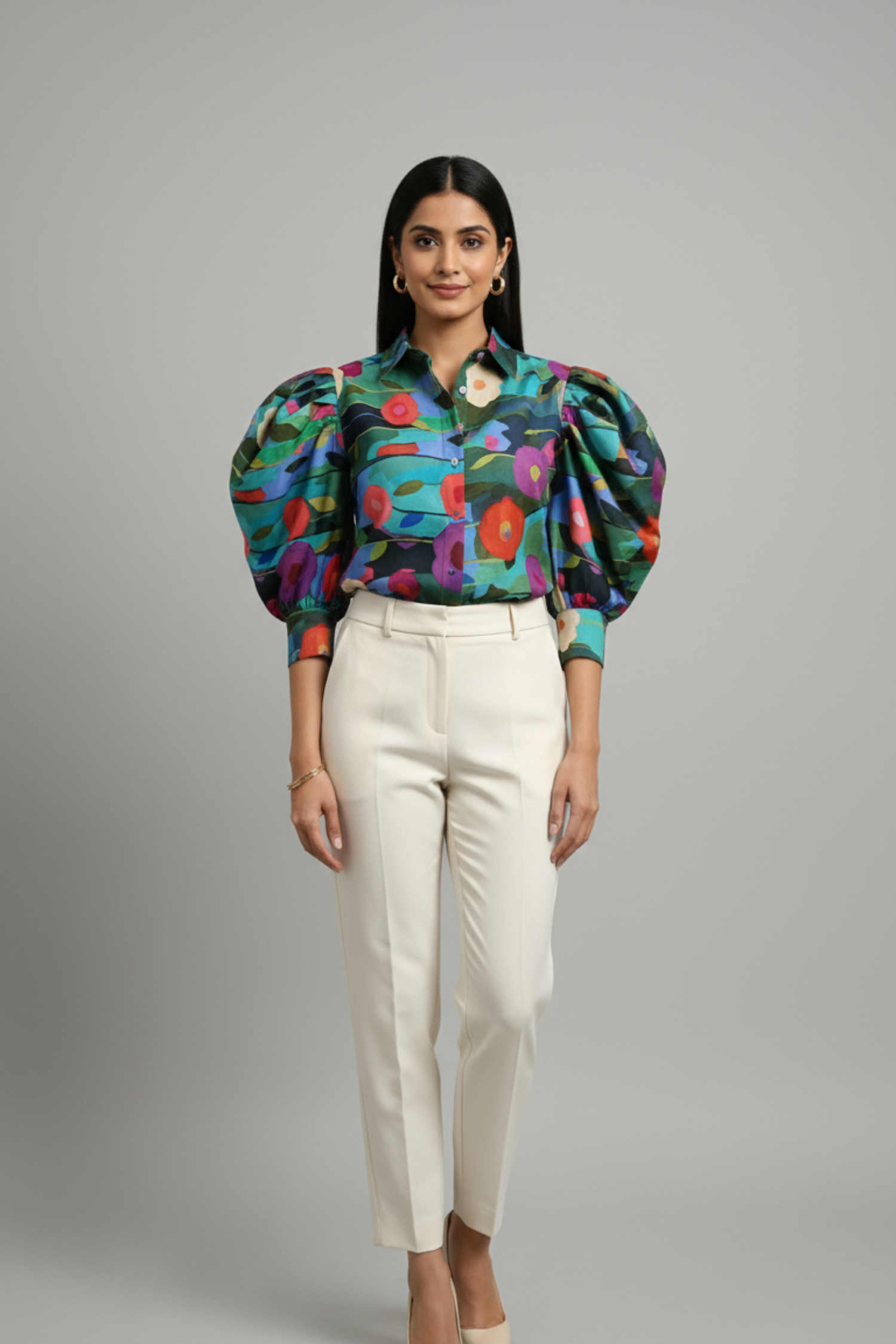 Dark Blue Floral Print Top