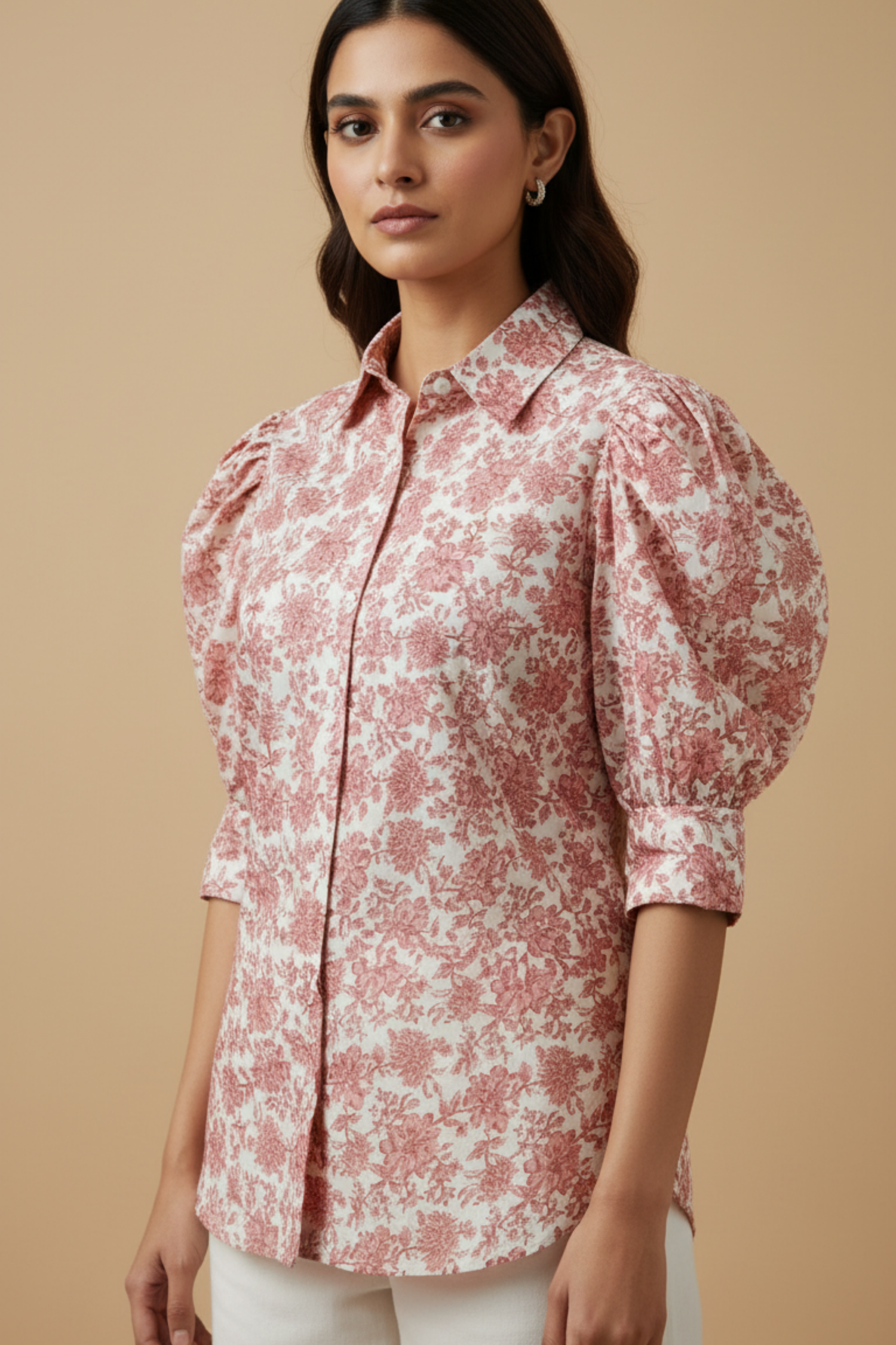 Beige Floral Print Shirt