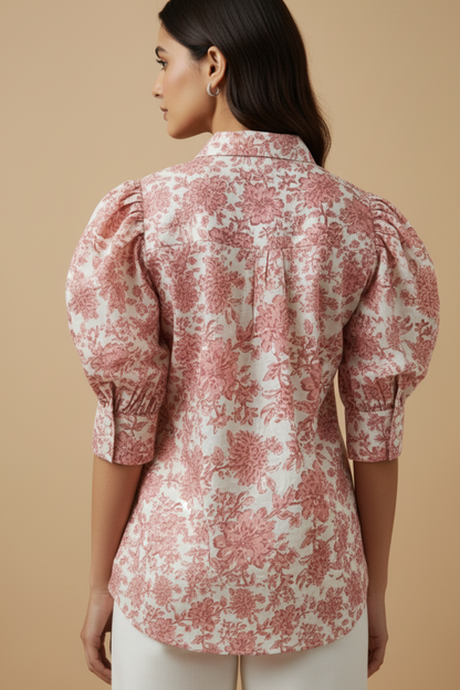 Beige Floral Print Shirt