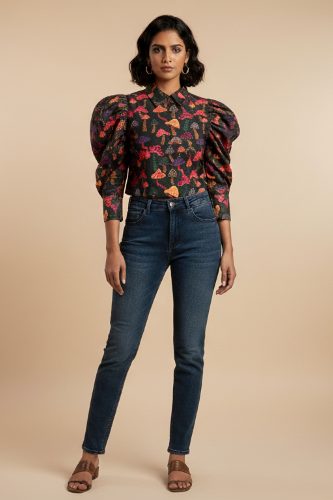 Black Mushroom Print Shirt