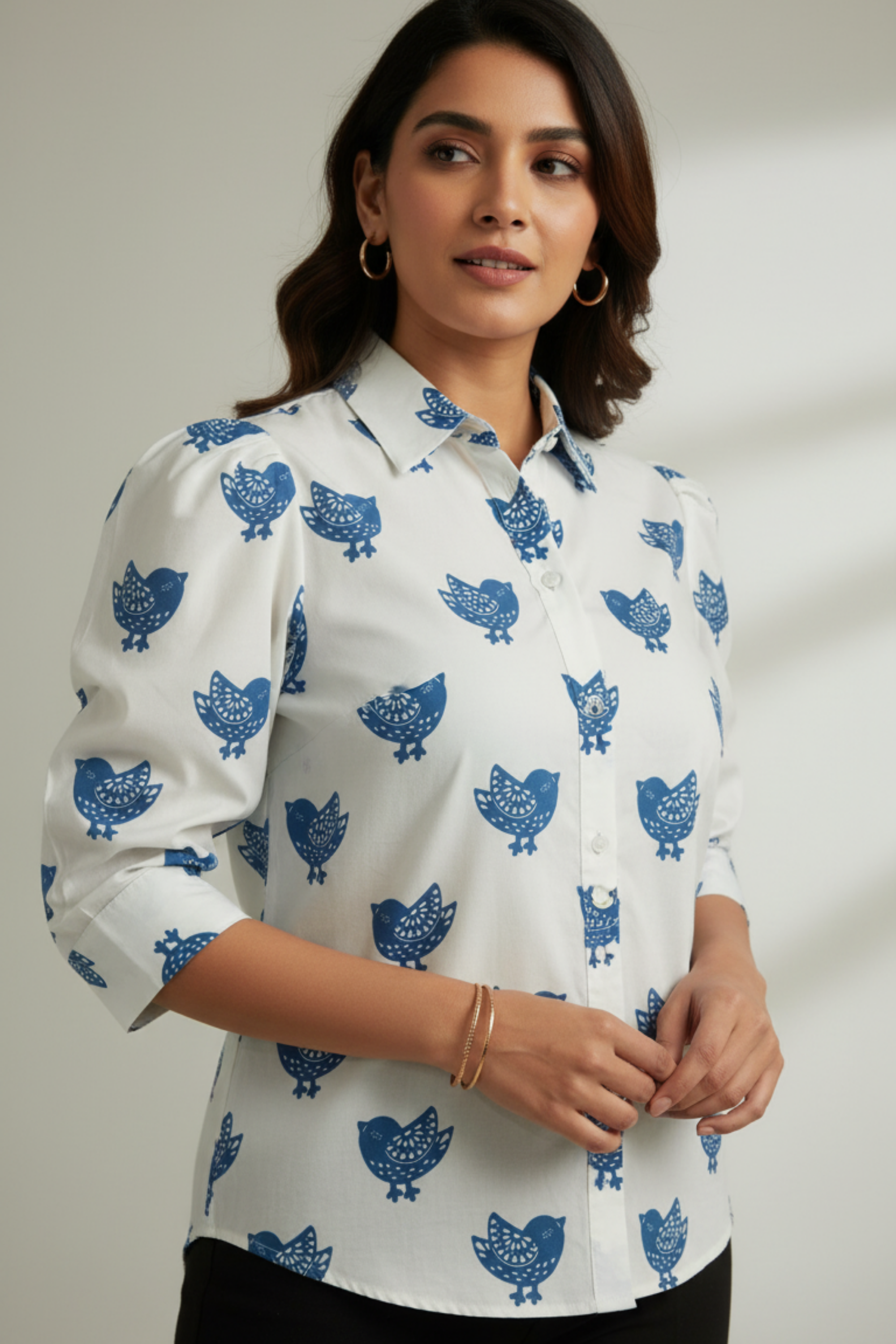 Blue Bird Print Shirt
