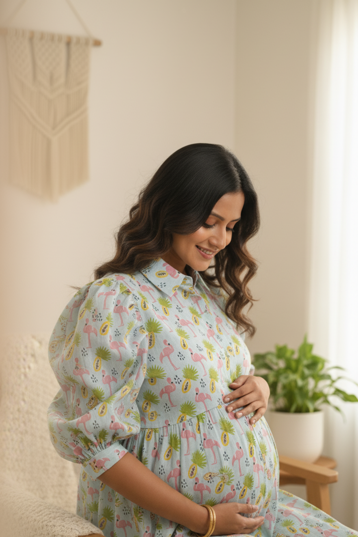 Flamingo Print Maternity Dress