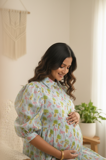 Flamingo Print Maternity Dress