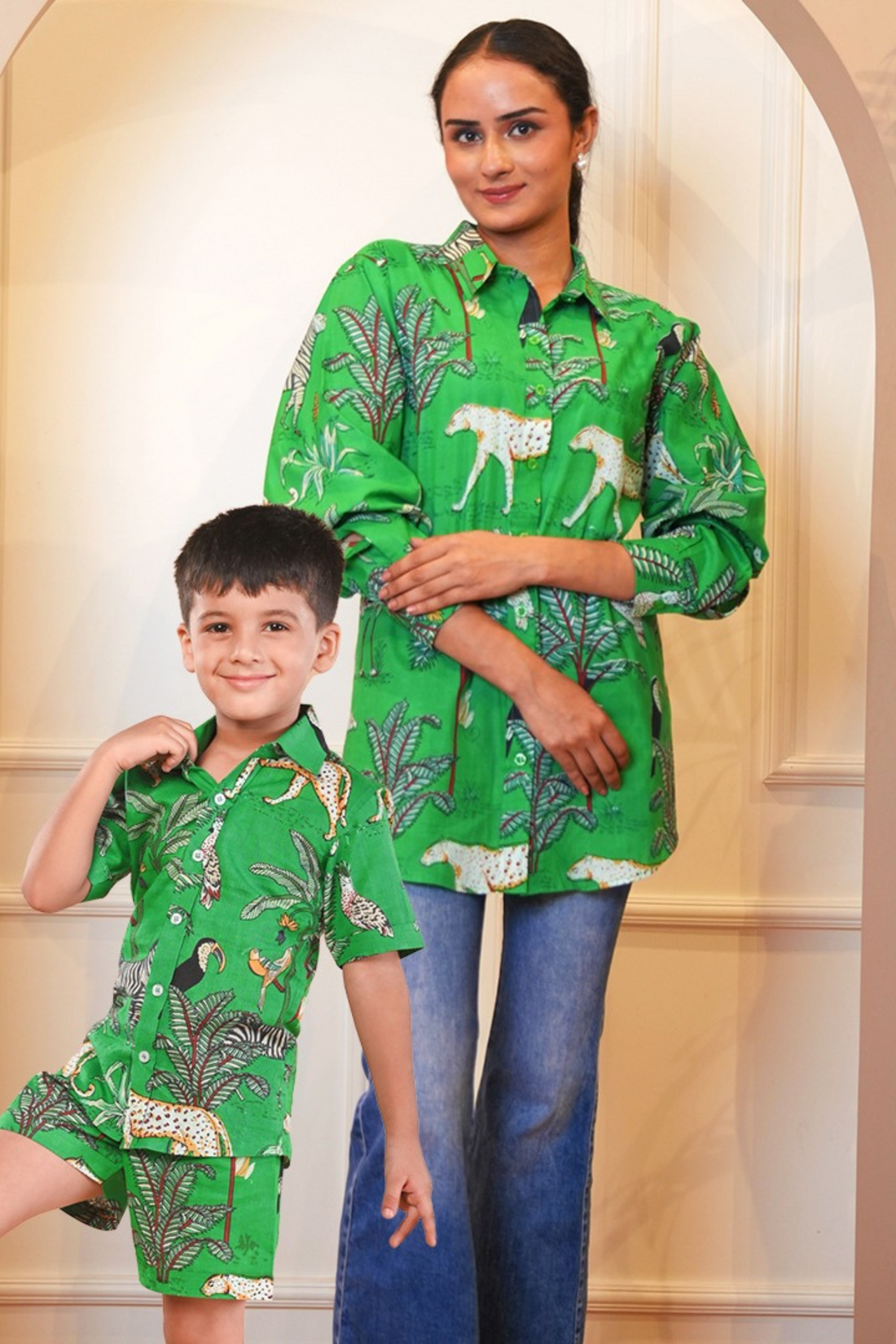 Green Animal Print Twinning Set