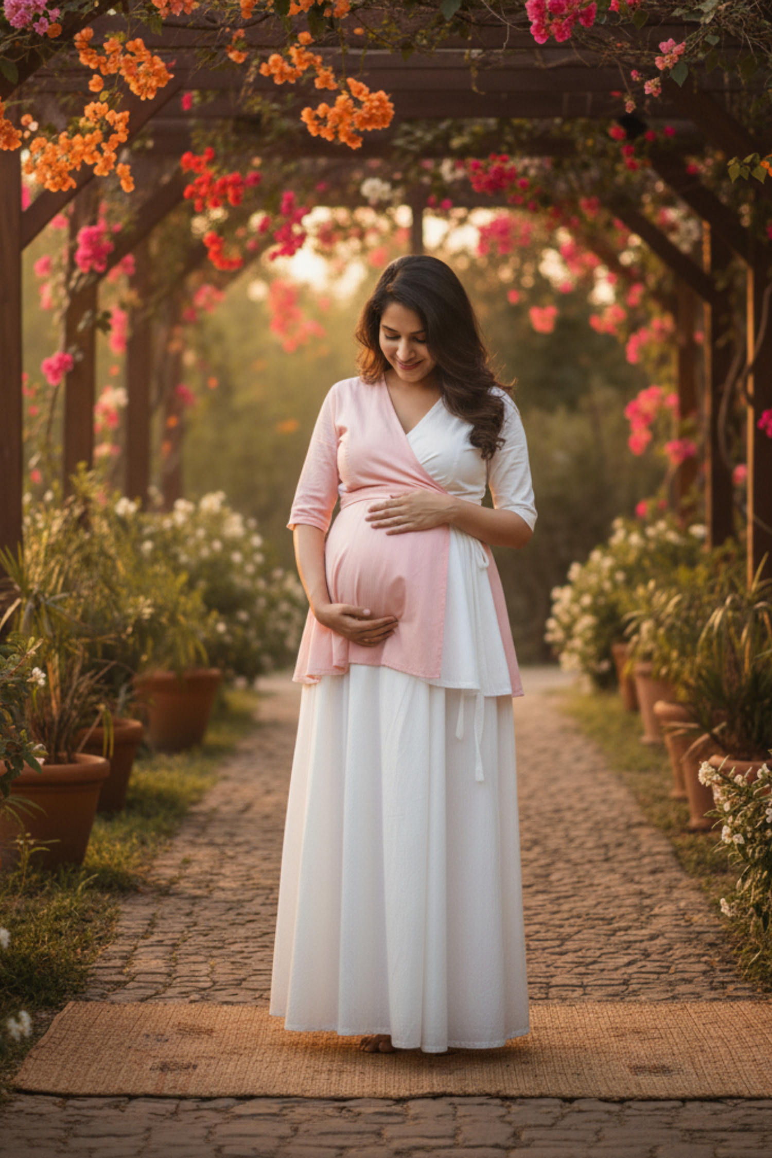 Pink and White Maternity Top