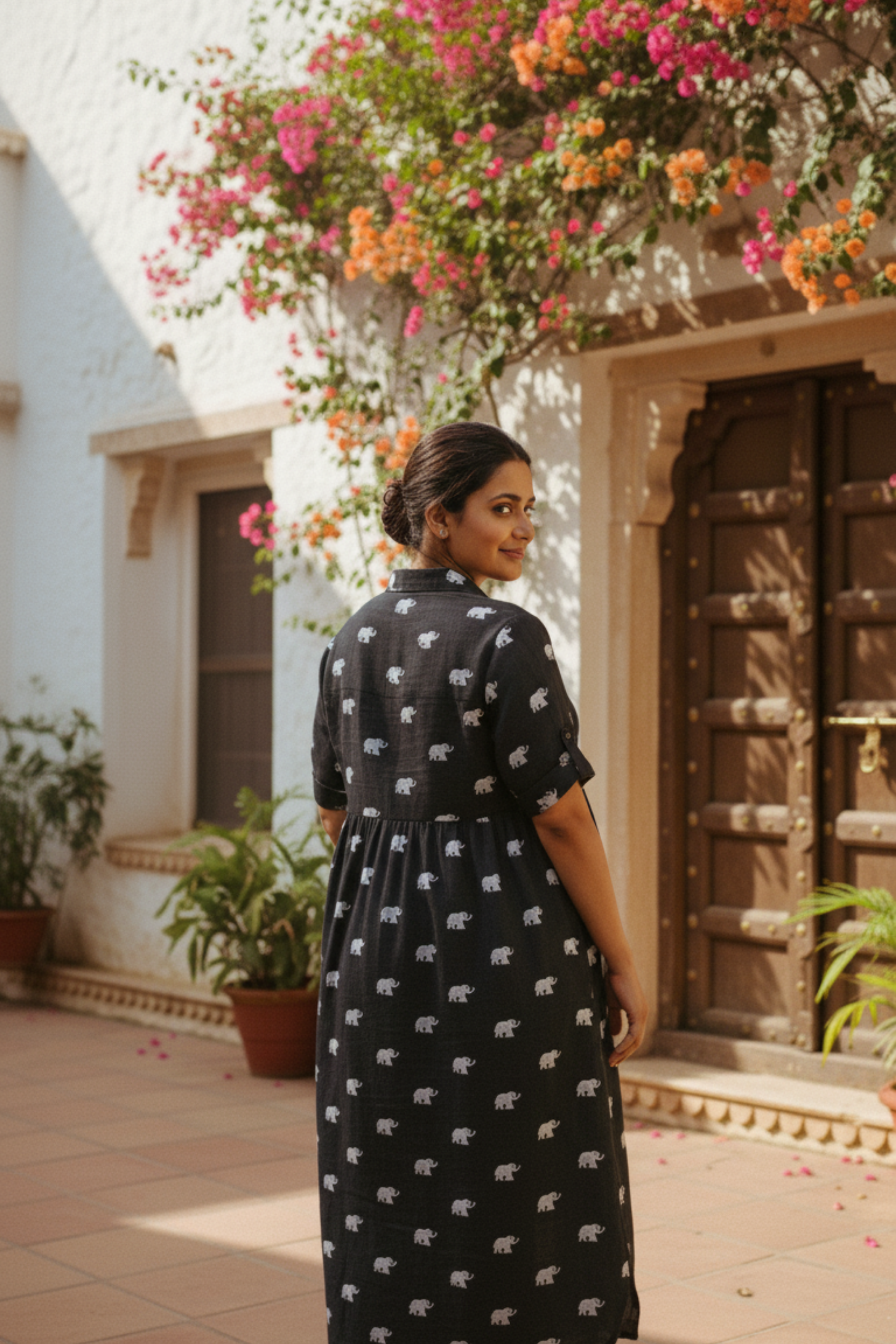 Black Elephant Print Maternity Dress