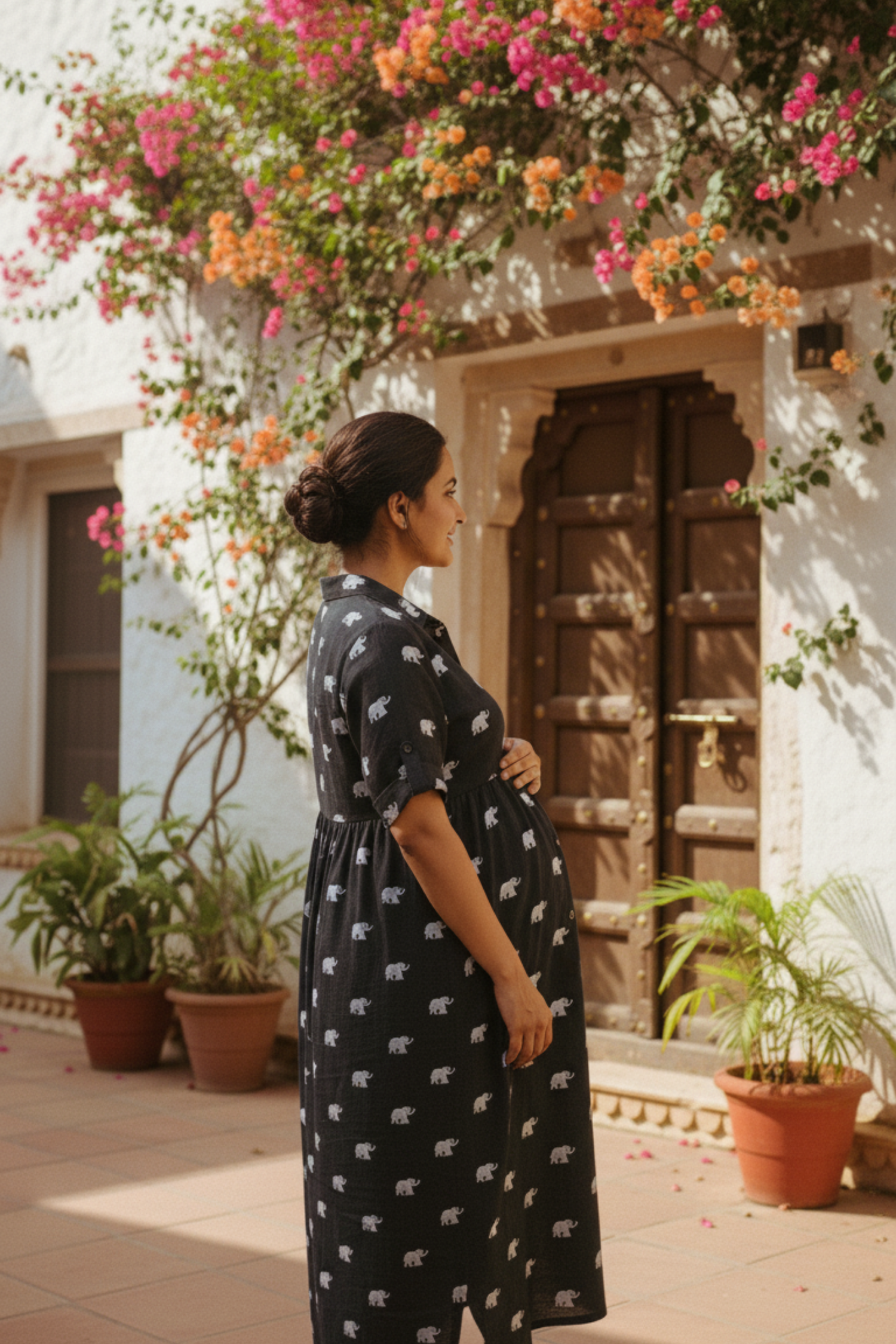 Black Elephant Print Maternity Dress