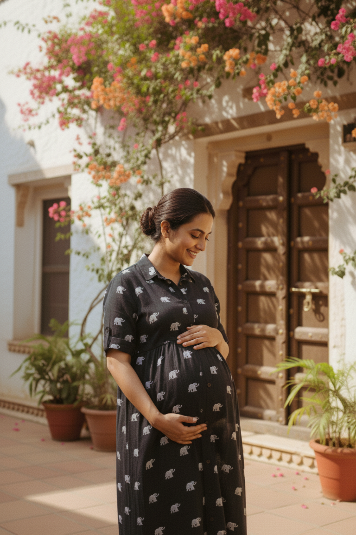 Black Elephant Print Maternity Dress