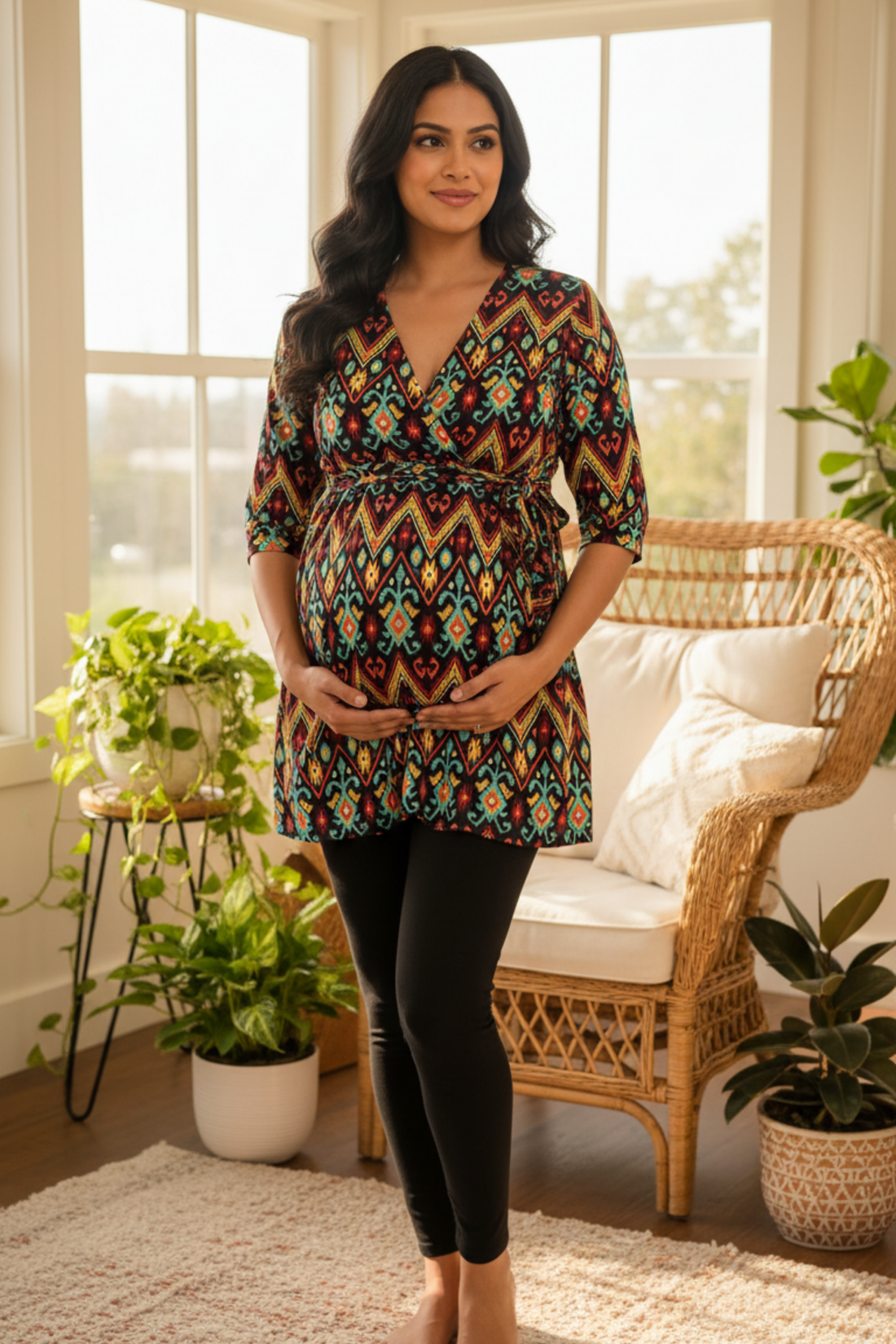 Black Tribal Print Maternity Top