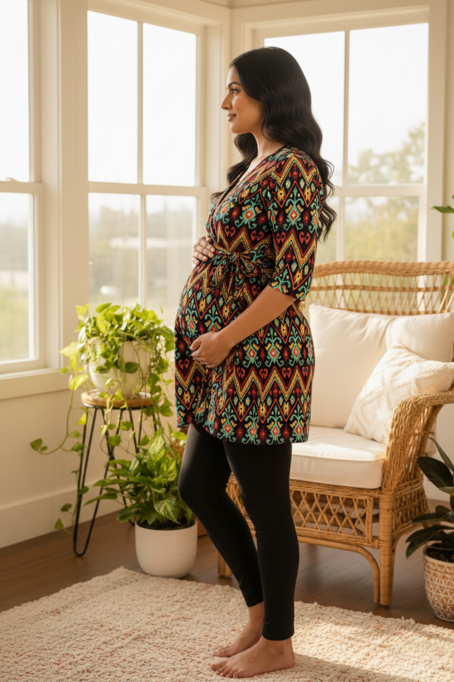 Black Tribal Print Maternity Top