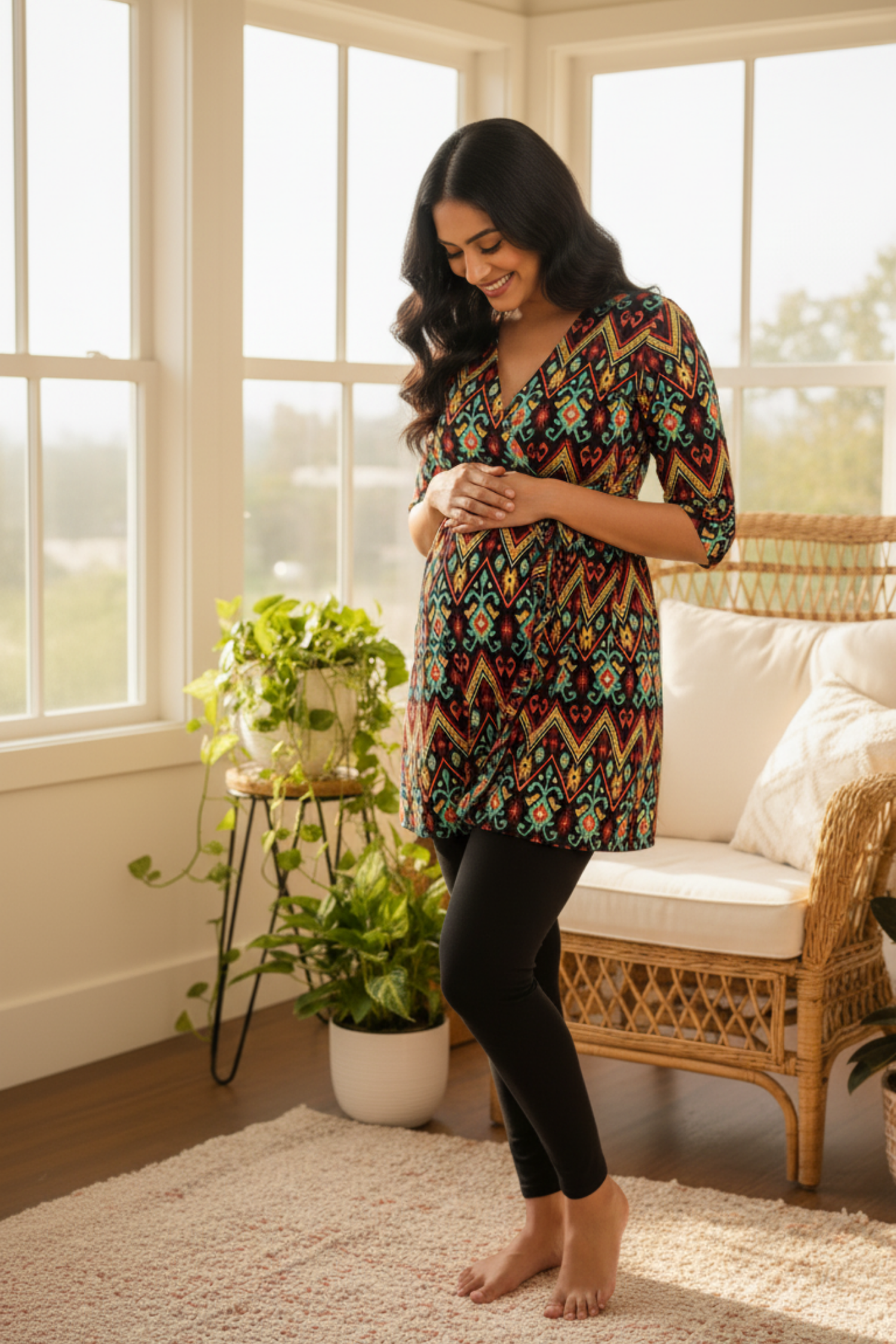 Black Tribal Print Maternity Top