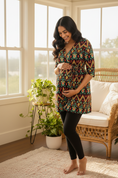 Black Tribal Print Maternity Top