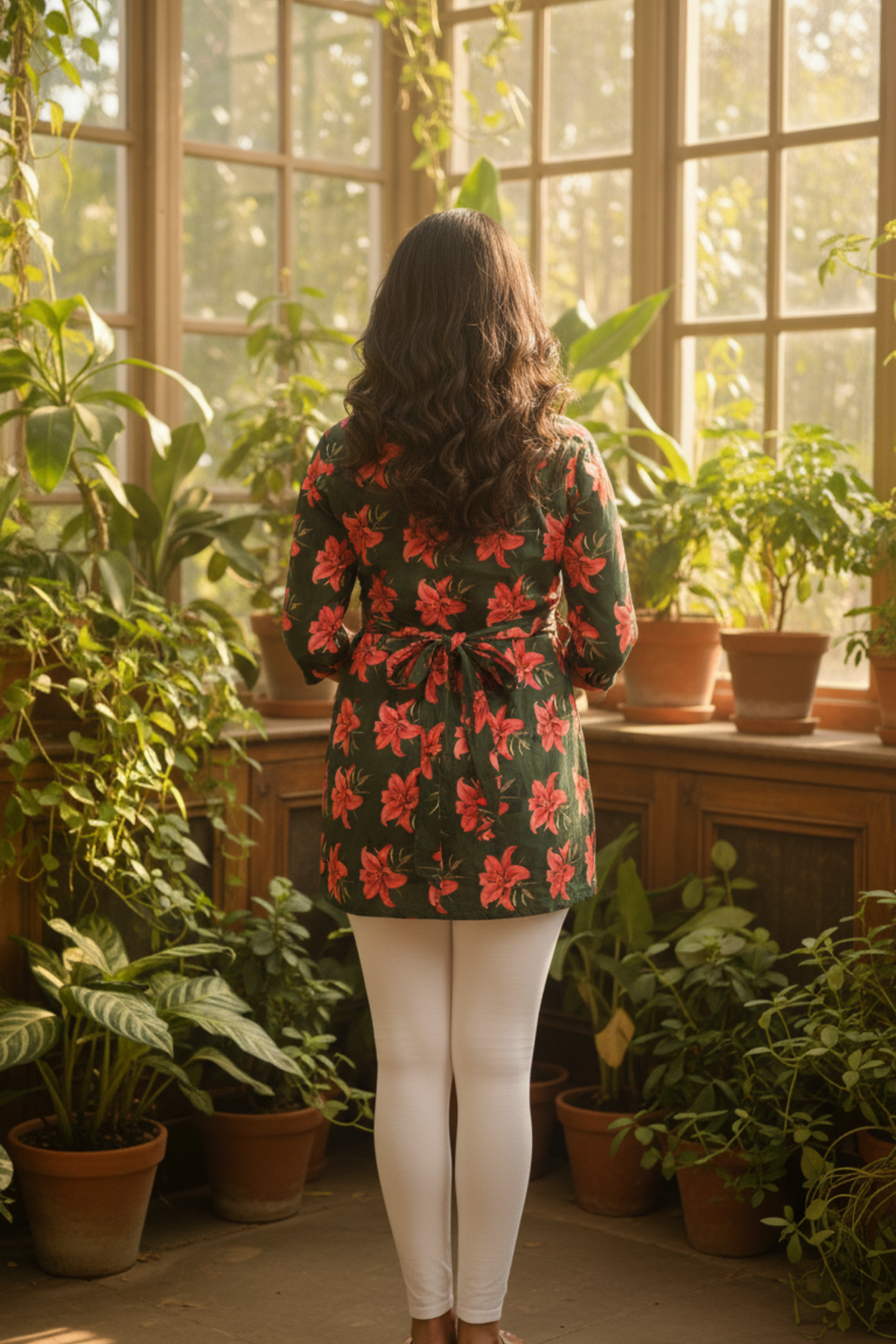 Dark Green Floral Print Maternity Top