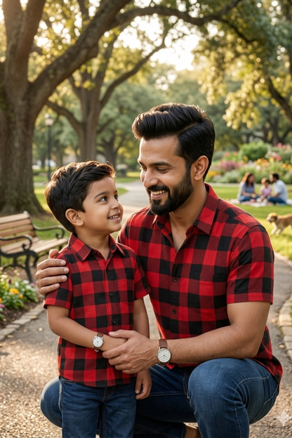 Red &amp; Black Check Print Father Son Twinning Set