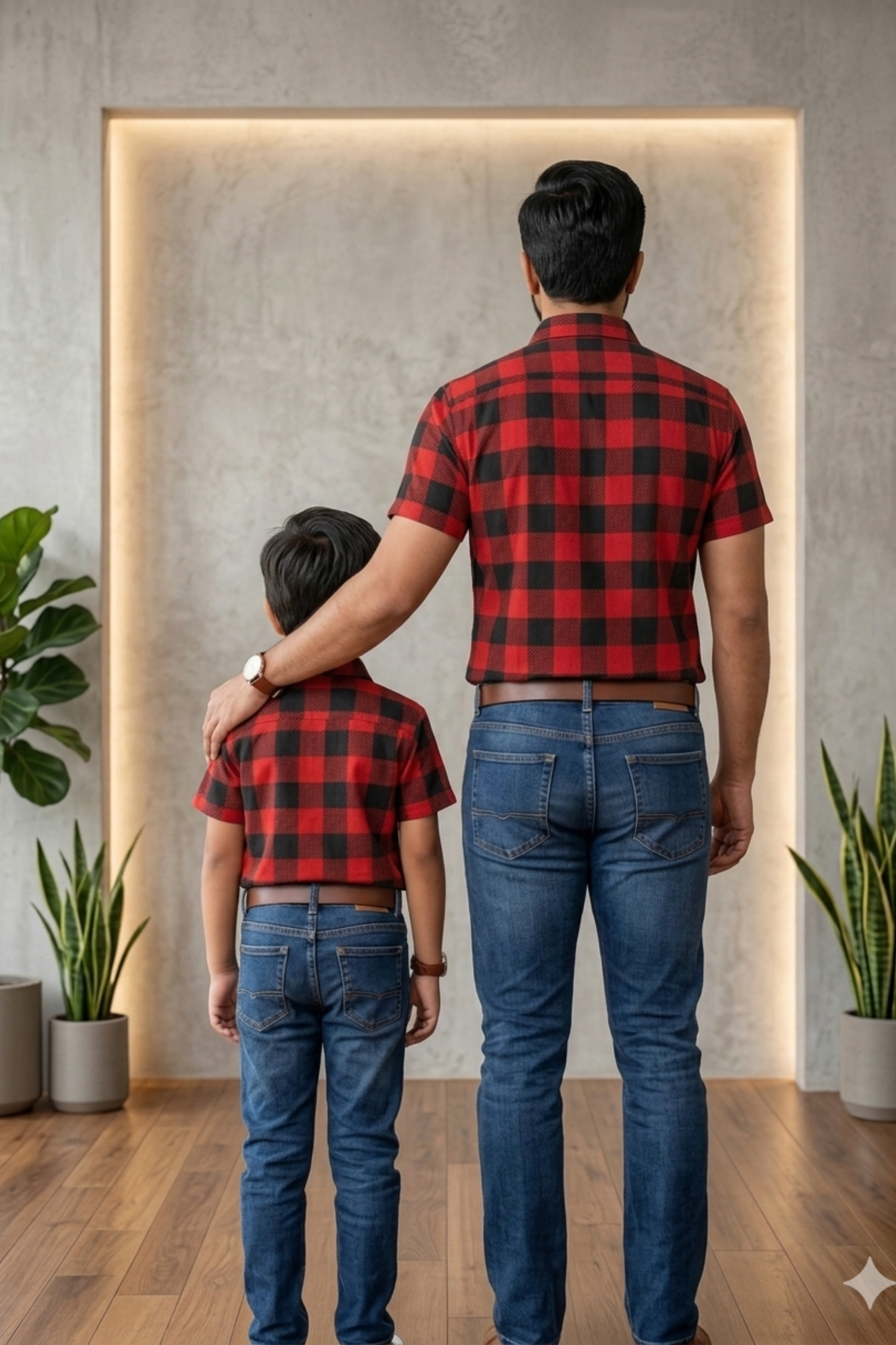 Red &amp; Black Check Print Father Son Twinning Set