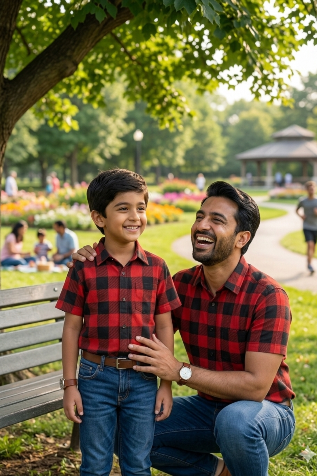 Red & Black Check Print Father Son Twinning Set